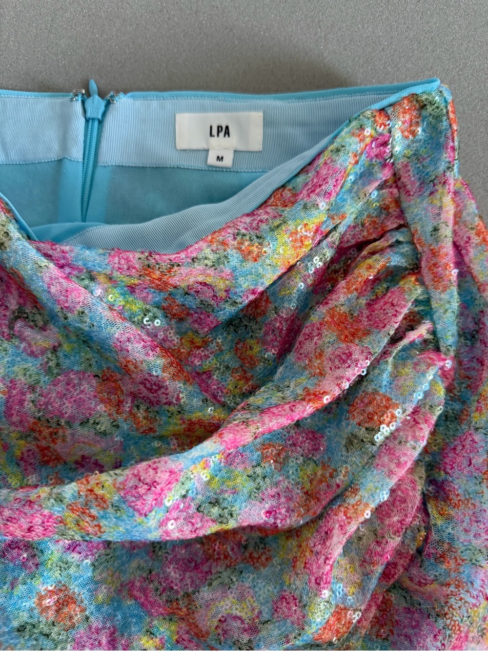 LPA Aqua Multi Floral Sequin Draped Mini Skirt - Picture 2 of 2